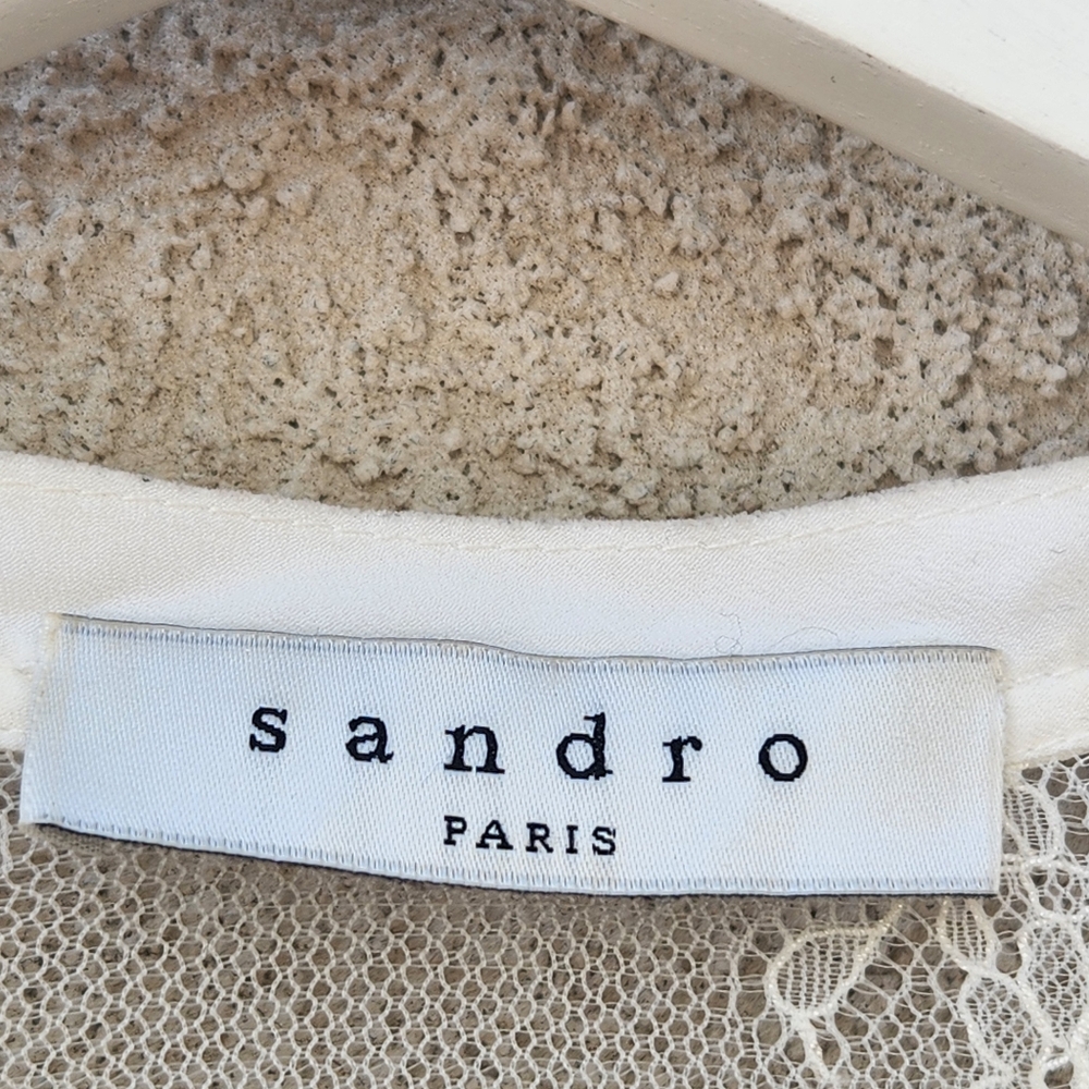 SANDRO Paris Women's Dress US Size 8 White Sheer Embroidered Floral Luxury - Picture 3 of 14